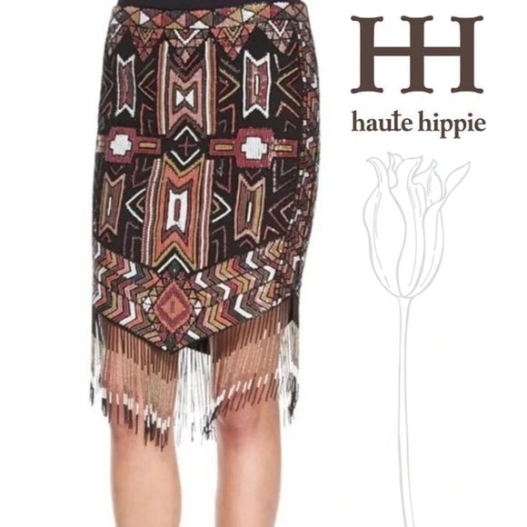 Haute Hippie Embellished Beaded Stretch Skirt - Picture 1 of 16